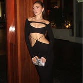 Fall Type Hip Elegant Slim Fit Hollow Out Cutout Long Sleeve